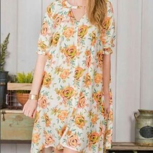 Matilda Jane Sunday best flowy yellow orange floral dress small oversized